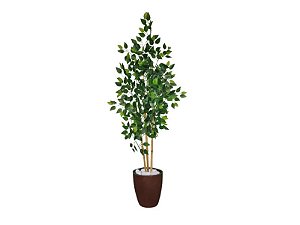 Planta Árvore Artificial Bambu Real Toque 1,6m Kit + Vaso S. Marrom 30cm